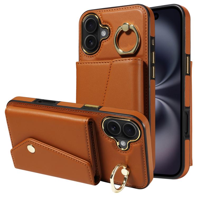 For iPhone 16 Plus Diagonal Crossbody Ring Organ Wallet Leather Back Phone Case(Brown) - iPhone 16 Plus Cases by buy2fix | Online Shopping UK | buy2fix
