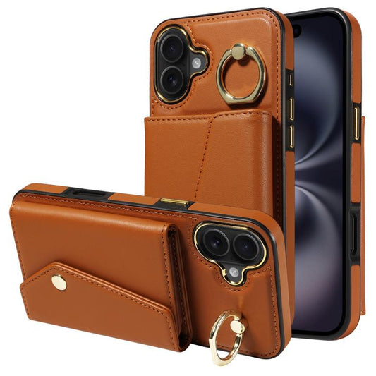 For iPhone 16 Plus Diagonal Crossbody Ring Organ Wallet Leather Back Phone Case(Brown) - iPhone 16 Plus Cases by buy2fix | Online Shopping UK | buy2fix