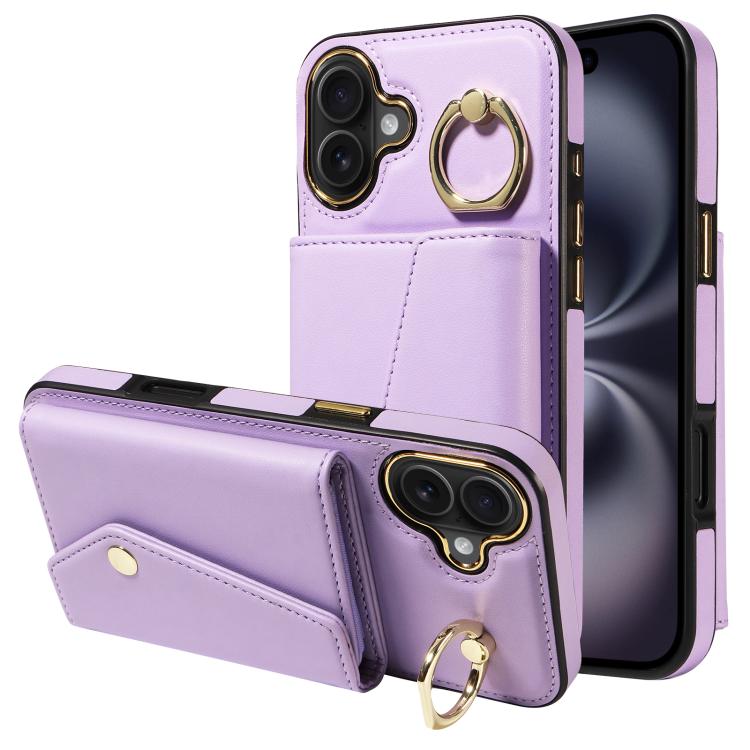 For iPhone 16 Plus Diagonal Crossbody Ring Organ Wallet Leather Back Phone Case(Purple) - iPhone 16 Plus Cases by buy2fix | Online Shopping UK | buy2fix