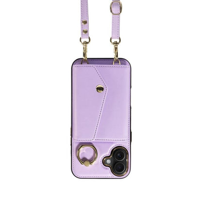 For iPhone 16 Plus Diagonal Crossbody Ring Organ Wallet Leather Back Phone Case(Purple) - iPhone 16 Plus Cases by buy2fix | Online Shopping UK | buy2fix