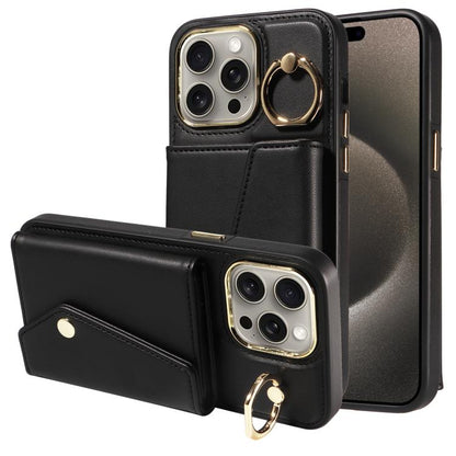 For iPhone 15 Pro Max Diagonal Crossbody Ring Organ Wallet Leather Back Phone Case(Black) - iPhone 15 Pro Max Cases by buy2fix | Online Shopping UK | buy2fix