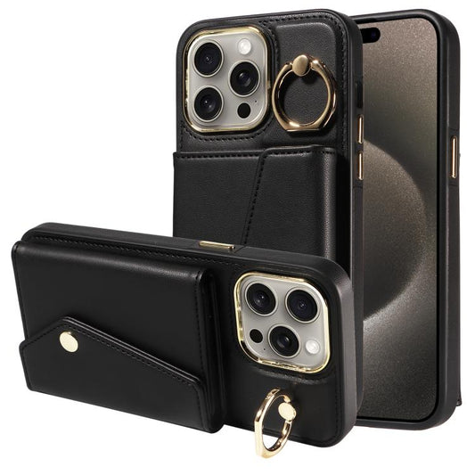 For iPhone 15 Pro Max Diagonal Crossbody Ring Organ Wallet Leather Back Phone Case(Black) - iPhone 15 Pro Max Cases by buy2fix | Online Shopping UK | buy2fix