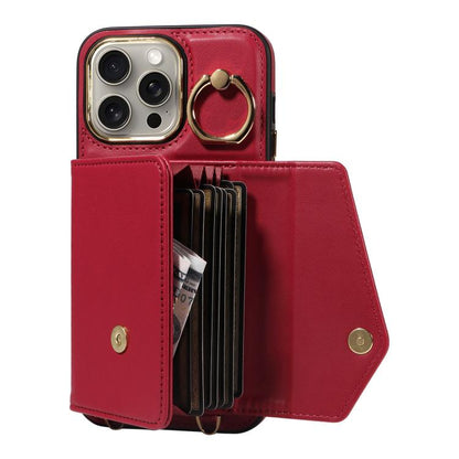 For iPhone 15 Pro Max Diagonal Crossbody Ring Organ Wallet Leather Back Phone Case(Wine Red) - iPhone 15 Pro Max Cases by buy2fix | Online Shopping UK | buy2fix