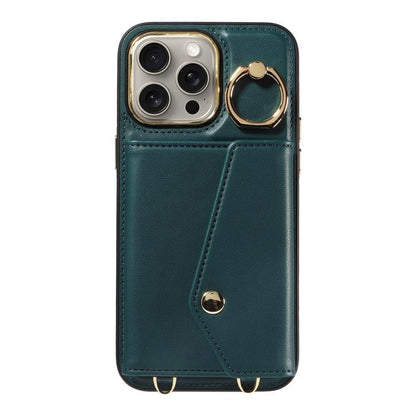 For iPhone 15 Pro Max Diagonal Crossbody Ring Organ Wallet Leather Back Phone Case(Dark Green) - iPhone 15 Pro Max Cases by buy2fix | Online Shopping UK | buy2fix