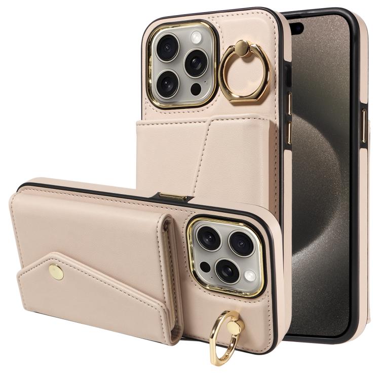 For iPhone 15 Pro Max Diagonal Crossbody Ring Organ Wallet Leather Back Phone Case(Beige) - iPhone 15 Pro Max Cases by buy2fix | Online Shopping UK | buy2fix