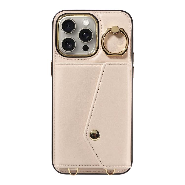For iPhone 15 Pro Max Diagonal Crossbody Ring Organ Wallet Leather Back Phone Case(Beige) - iPhone 15 Pro Max Cases by buy2fix | Online Shopping UK | buy2fix