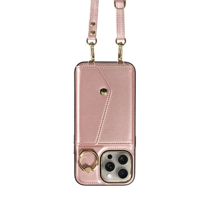 For iPhone 15 Pro Max Diagonal Crossbody Ring Organ Wallet Leather Back Phone Case(Rose Gold) - iPhone 15 Pro Max Cases by buy2fix | Online Shopping UK | buy2fix