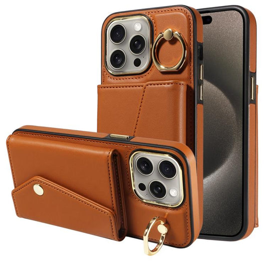 For iPhone 15 Pro Max Diagonal Crossbody Ring Organ Wallet Leather Back Phone Case(Brown) - iPhone 15 Pro Max Cases by buy2fix | Online Shopping UK | buy2fix