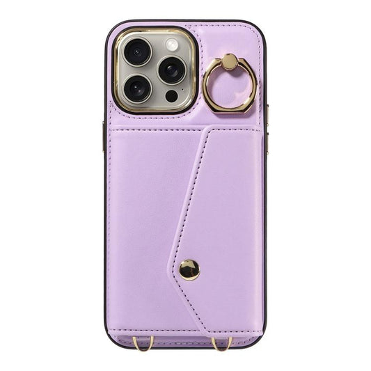 For iPhone 15 Pro Max Diagonal Crossbody Ring Organ Wallet Leather Back Phone Case(Purple) - iPhone 15 Pro Max Cases by buy2fix | Online Shopping UK | buy2fix