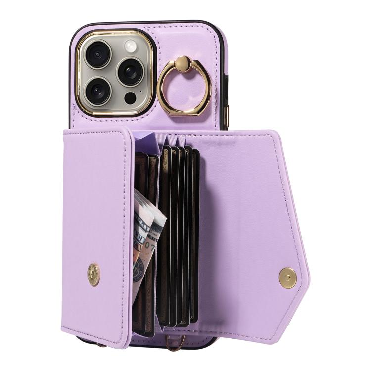 For iPhone 15 Pro Max Diagonal Crossbody Ring Organ Wallet Leather Back Phone Case(Purple) - iPhone 15 Pro Max Cases by buy2fix | Online Shopping UK | buy2fix