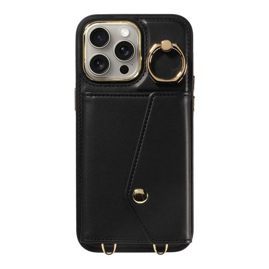 For iPhone 15 Pro Diagonal Crossbody Ring Organ Wallet Leather Back Phone Case(Black) - iPhone 15 Pro Cases by buy2fix | Online Shopping UK | buy2fix