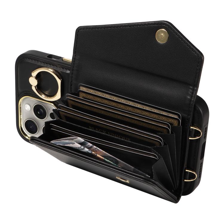For iPhone 15 Pro Diagonal Crossbody Ring Organ Wallet Leather Back Phone Case(Black) - iPhone 15 Pro Cases by buy2fix | Online Shopping UK | buy2fix