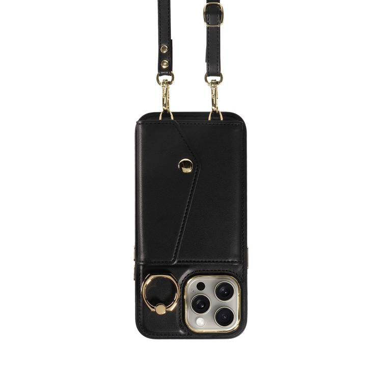 For iPhone 15 Pro Diagonal Crossbody Ring Organ Wallet Leather Back Phone Case(Black) - iPhone 15 Pro Cases by buy2fix | Online Shopping UK | buy2fix