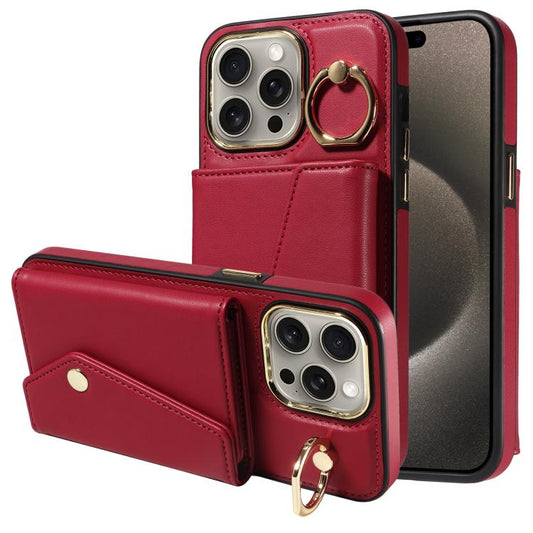 For iPhone 15 Pro Diagonal Crossbody Ring Organ Wallet Leather Back Phone Case(Wine Red) - iPhone 15 Pro Cases by buy2fix | Online Shopping UK | buy2fix
