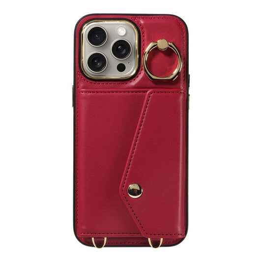For iPhone 15 Pro Diagonal Crossbody Ring Organ Wallet Leather Back Phone Case(Wine Red) - iPhone 15 Pro Cases by buy2fix | Online Shopping UK | buy2fix
