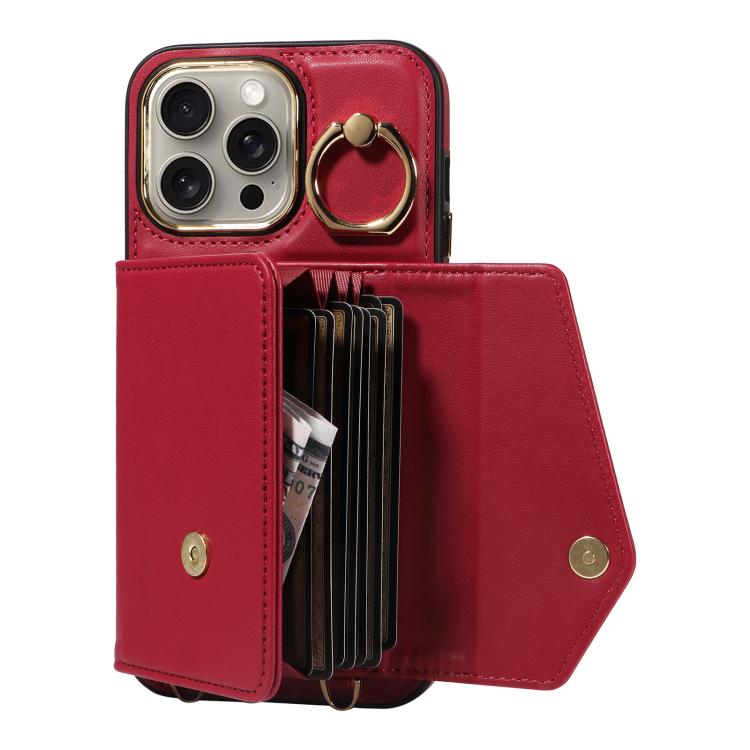 For iPhone 15 Pro Diagonal Crossbody Ring Organ Wallet Leather Back Phone Case(Wine Red) - iPhone 15 Pro Cases by buy2fix | Online Shopping UK | buy2fix