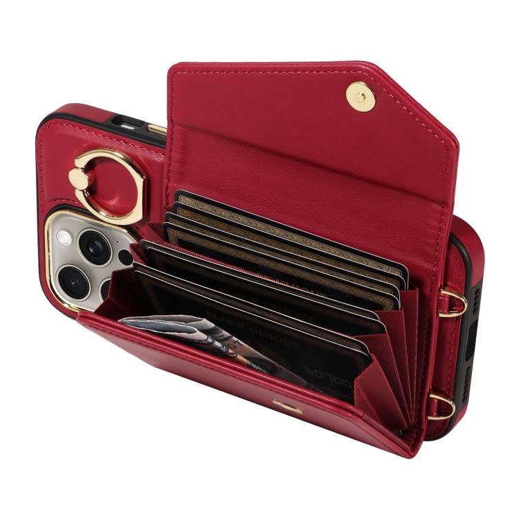 For iPhone 15 Pro Diagonal Crossbody Ring Organ Wallet Leather Back Phone Case(Wine Red) - iPhone 15 Pro Cases by buy2fix | Online Shopping UK | buy2fix