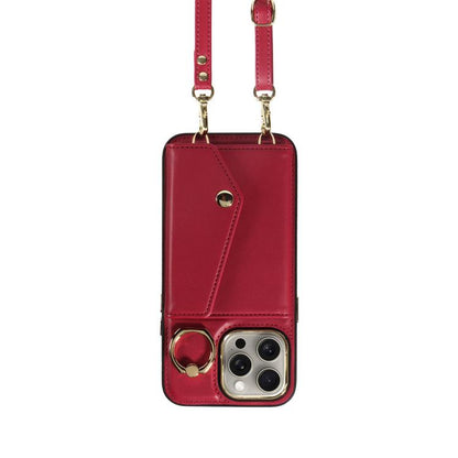 For iPhone 15 Pro Diagonal Crossbody Ring Organ Wallet Leather Back Phone Case(Wine Red) - iPhone 15 Pro Cases by buy2fix | Online Shopping UK | buy2fix