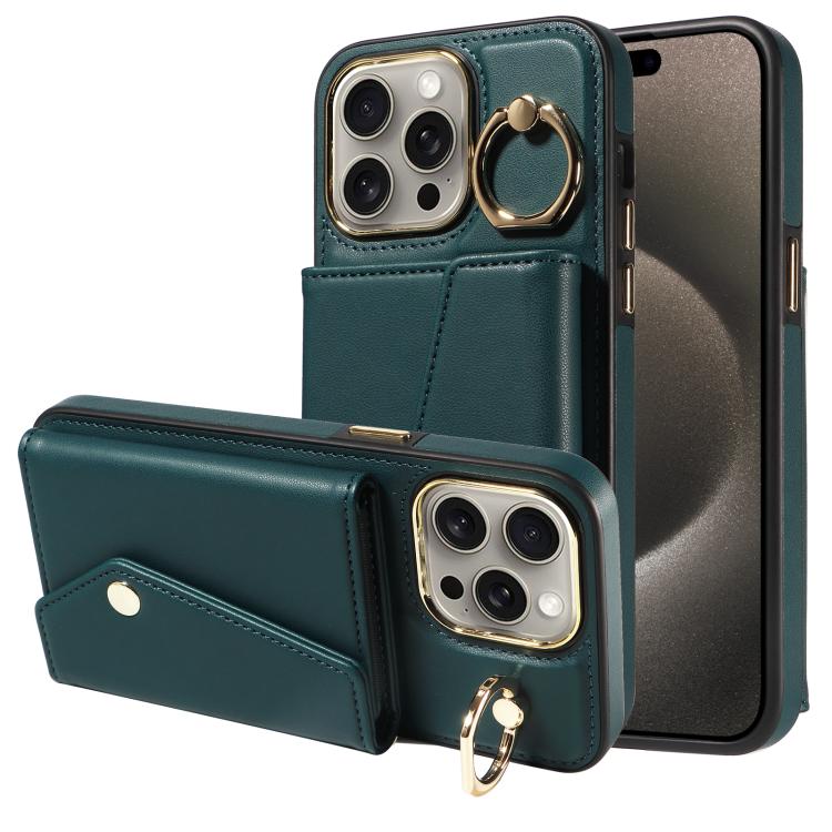 For iPhone 15 Pro Diagonal Crossbody Ring Organ Wallet Leather Back Phone Case(Dark Green) - iPhone 15 Pro Cases by buy2fix | Online Shopping UK | buy2fix