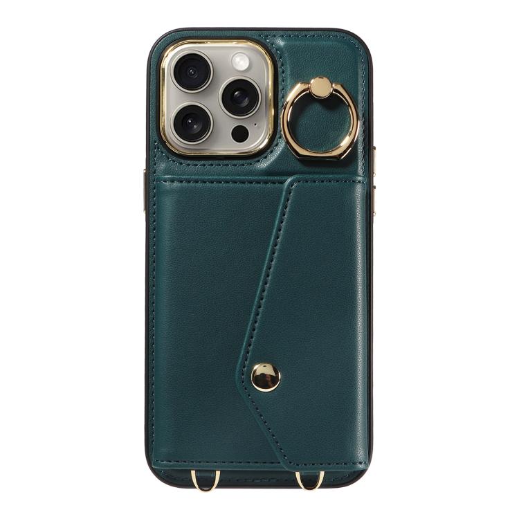 For iPhone 15 Pro Diagonal Crossbody Ring Organ Wallet Leather Back Phone Case(Dark Green) - iPhone 15 Pro Cases by buy2fix | Online Shopping UK | buy2fix