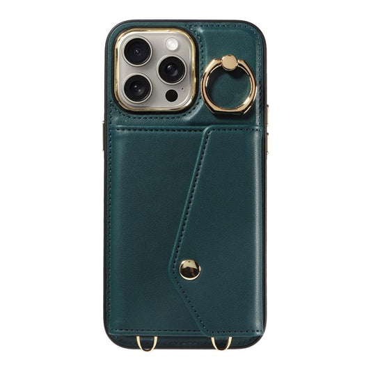 For iPhone 15 Pro Diagonal Crossbody Ring Organ Wallet Leather Back Phone Case(Dark Green) - iPhone 15 Pro Cases by buy2fix | Online Shopping UK | buy2fix