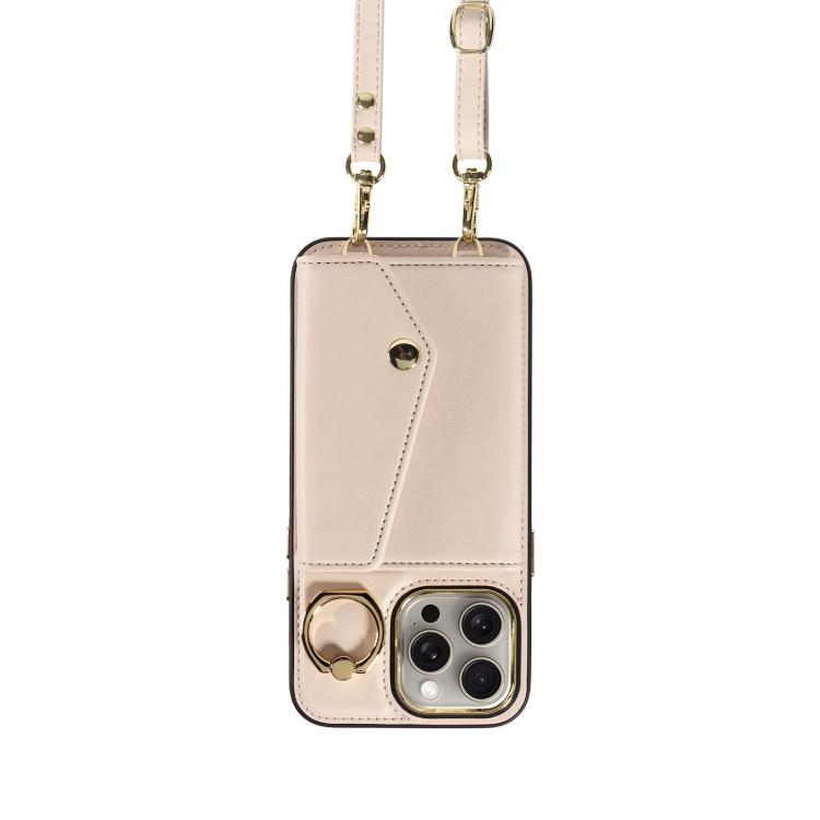 For iPhone 15 Pro Diagonal Crossbody Ring Organ Wallet Leather Back Phone Case(Beige) - iPhone 15 Pro Cases by buy2fix | Online Shopping UK | buy2fix