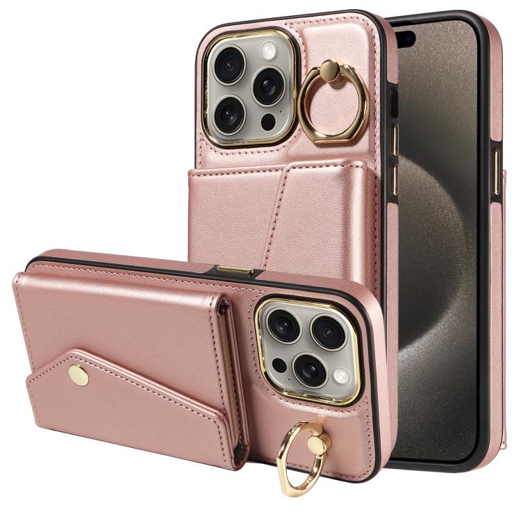For iPhone 15 Pro Diagonal Crossbody Ring Organ Wallet Leather Back Phone Case(Rose Gold) - iPhone 15 Pro Cases by buy2fix | Online Shopping UK | buy2fix