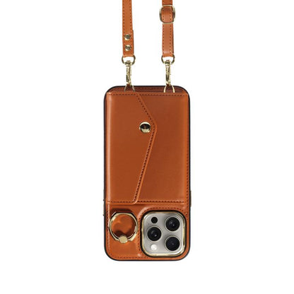 For iPhone 15 Pro Diagonal Crossbody Ring Organ Wallet Leather Back Phone Case(Brown) - iPhone 15 Pro Cases by buy2fix | Online Shopping UK | buy2fix