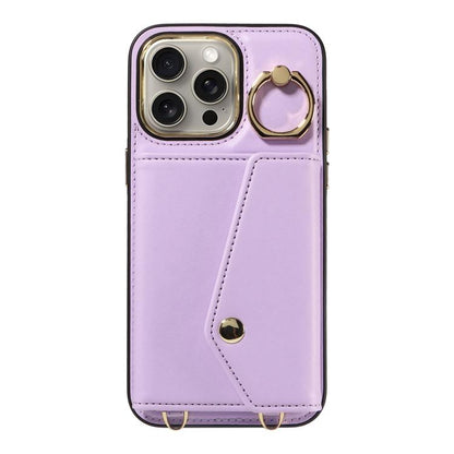 For iPhone 15 Pro Diagonal Crossbody Ring Organ Wallet Leather Back Phone Case(Purple) - iPhone 15 Pro Cases by buy2fix | Online Shopping UK | buy2fix
