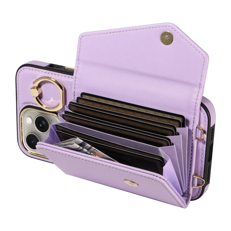 For iPhone 15 Pro Diagonal Crossbody Ring Organ Wallet Leather Back Phone Case(Purple) - iPhone 15 Pro Cases by buy2fix | Online Shopping UK | buy2fix
