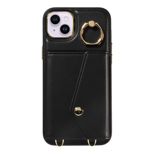 For iPhone 15 Plus Diagonal Crossbody Ring Organ Wallet Leather Back Phone Case(Black) - iPhone 15 Plus Cases by buy2fix | Online Shopping UK | buy2fix