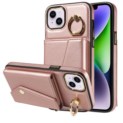 For iPhone 15 Plus Diagonal Crossbody Ring Organ Wallet Leather Back Phone Case(Rose Gold) - iPhone 15 Plus Cases by buy2fix | Online Shopping UK | buy2fix