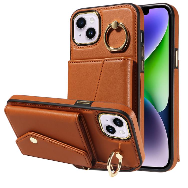 For iPhone 15 Plus Diagonal Crossbody Ring Organ Wallet Leather Back Phone Case(Brown) - iPhone 15 Plus Cases by buy2fix | Online Shopping UK | buy2fix