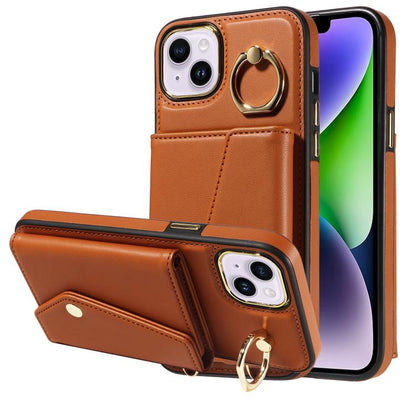 For iPhone 15 Plus Diagonal Crossbody Ring Organ Wallet Leather Back Phone Case(Brown) - iPhone 15 Plus Cases by buy2fix | Online Shopping UK | buy2fix