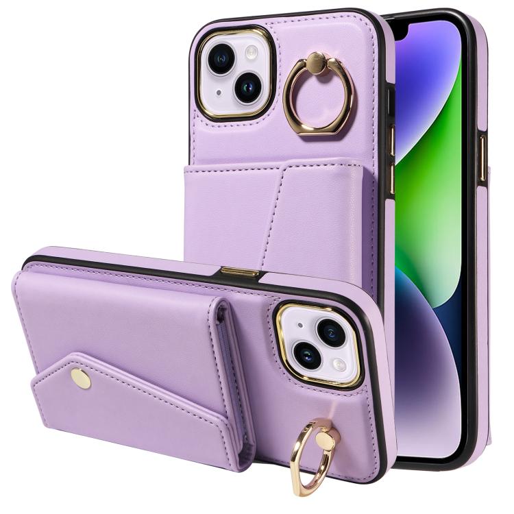 For iPhone 15 Plus Diagonal Crossbody Ring Organ Wallet Leather Back Phone Case(Purple) - iPhone 15 Plus Cases by buy2fix | Online Shopping UK | buy2fix