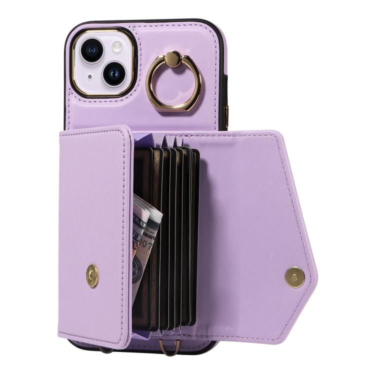 For iPhone 15 Plus Diagonal Crossbody Ring Organ Wallet Leather Back Phone Case(Purple) - iPhone 15 Plus Cases by buy2fix | Online Shopping UK | buy2fix