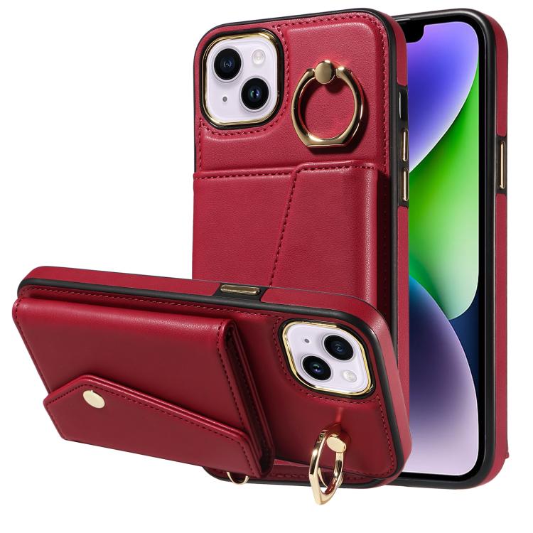 For iPhone 15 Diagonal Crossbody Ring Organ Wallet Leather Back Phone Case(Wine Red) - iPhone 15 Cases by buy2fix | Online Shopping UK | buy2fix