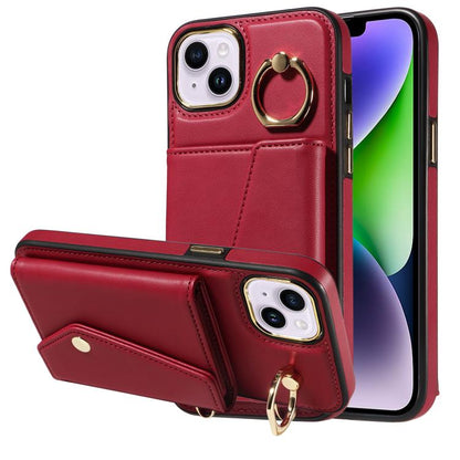 For iPhone 15 Diagonal Crossbody Ring Organ Wallet Leather Back Phone Case(Wine Red) - iPhone 15 Cases by buy2fix | Online Shopping UK | buy2fix
