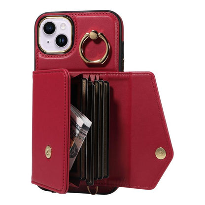 For iPhone 15 Diagonal Crossbody Ring Organ Wallet Leather Back Phone Case(Wine Red) - iPhone 15 Cases by buy2fix | Online Shopping UK | buy2fix