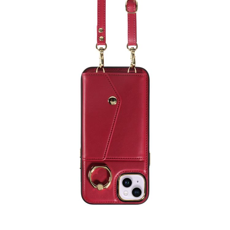 For iPhone 15 Diagonal Crossbody Ring Organ Wallet Leather Back Phone Case(Wine Red) - iPhone 15 Cases by buy2fix | Online Shopping UK | buy2fix
