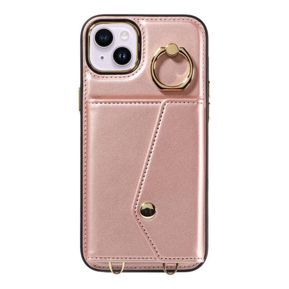 For iPhone 15 Diagonal Crossbody Ring Organ Wallet Leather Back Phone Case(Rose Gold) - iPhone 15 Cases by buy2fix | Online Shopping UK | buy2fix