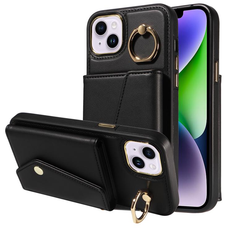 For iPhone 14 Plus Diagonal Crossbody Ring Organ Wallet Leather Back Phone Case(Black) - iPhone 14 Plus Cases by buy2fix | Online Shopping UK | buy2fix
