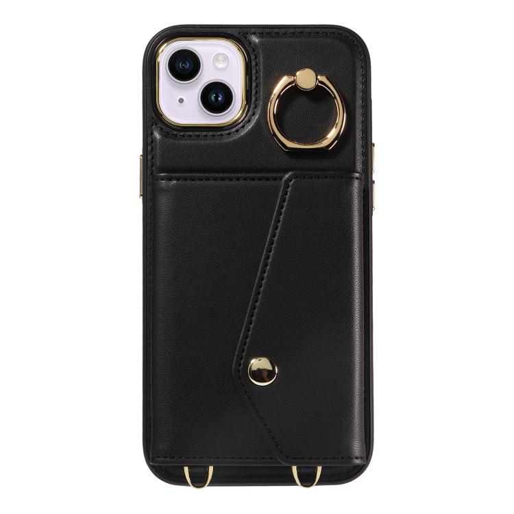 For iPhone 14 Plus Diagonal Crossbody Ring Organ Wallet Leather Back Phone Case(Black) - iPhone 14 Plus Cases by buy2fix | Online Shopping UK | buy2fix