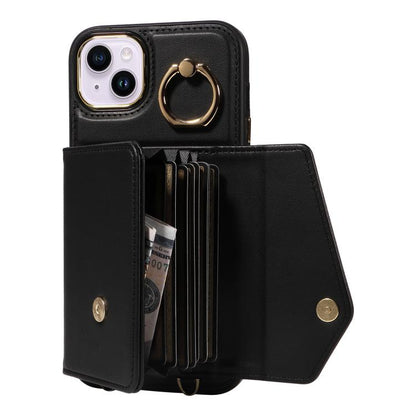 For iPhone 14 Plus Diagonal Crossbody Ring Organ Wallet Leather Back Phone Case(Black) - iPhone 14 Plus Cases by buy2fix | Online Shopping UK | buy2fix