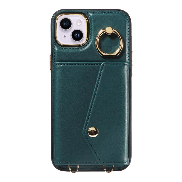 For iPhone 14 Plus Diagonal Crossbody Ring Organ Wallet Leather Back Phone Case(Dark Green) - iPhone 14 Plus Cases by buy2fix | Online Shopping UK | buy2fix