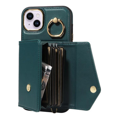 For iPhone 14 Plus Diagonal Crossbody Ring Organ Wallet Leather Back Phone Case(Dark Green) - iPhone 14 Plus Cases by buy2fix | Online Shopping UK | buy2fix
