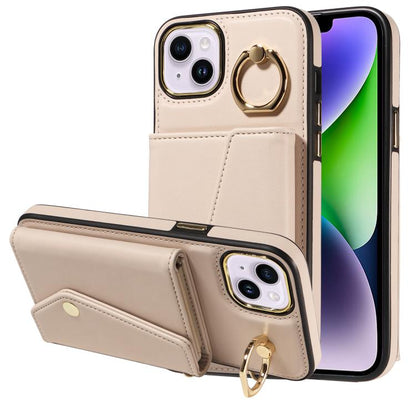 For iPhone 14 Plus Diagonal Crossbody Ring Organ Wallet Leather Back Phone Case(Beige) - iPhone 14 Plus Cases by buy2fix | Online Shopping UK | buy2fix