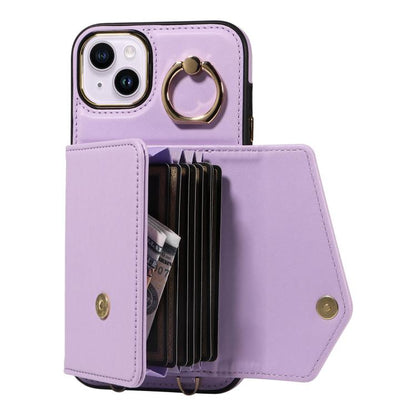 For iPhone 14 Plus Diagonal Crossbody Ring Organ Wallet Leather Back Phone Case(Purple) - iPhone 14 Plus Cases by buy2fix | Online Shopping UK | buy2fix