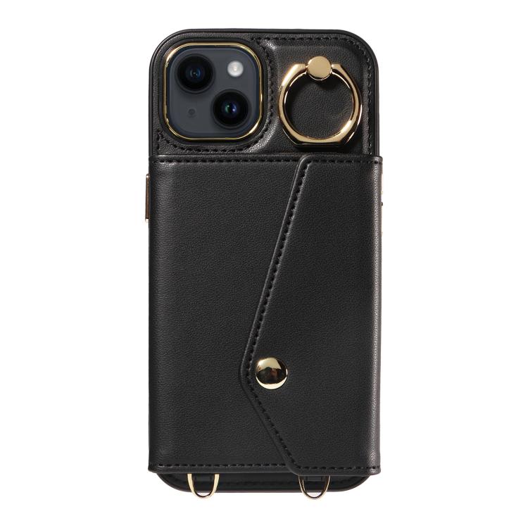For iPhone 14 Diagonal Crossbody Ring Organ Wallet Leather Back Phone Case(Black) - iPhone 14 Cases by buy2fix | Online Shopping UK | buy2fix