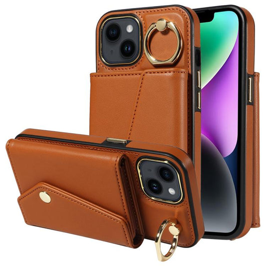 For iPhone 14 Diagonal Crossbody Ring Organ Wallet Leather Back Phone Case(Brown) - iPhone 14 Cases by buy2fix | Online Shopping UK | buy2fix